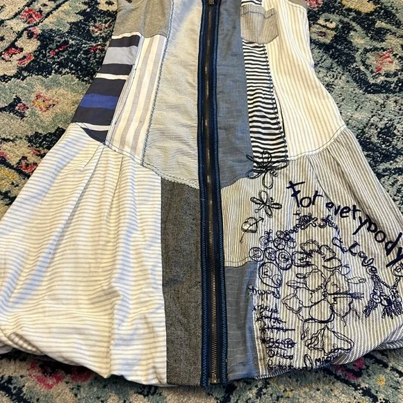 Desigual Patchwork Denim Zipper Dress Blue White EU 40 Large B16 - Picture 3 of 10